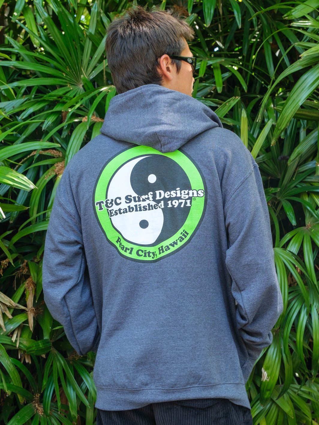 T&C Surf Designs Standard Neon Zip Hoodie, Dark Heather / S
