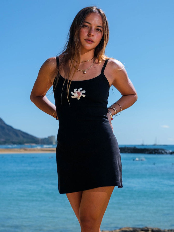 Lei Scatter Spaghetti Strap Rib Dress