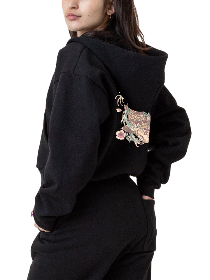 Koi Waves Crop Zip Hoodie