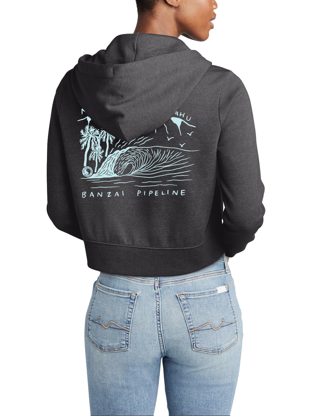 T&C Surf Designs T&C Surf North Shore Banzai Crop Zip Hoodie, Charcoal Heather / XS