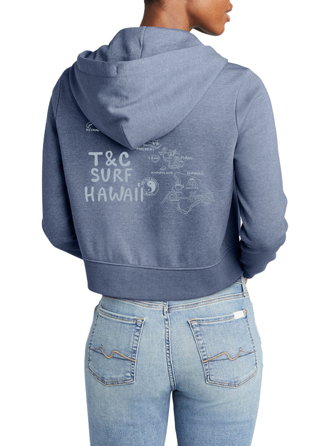 T&C Surf Designs Hawaii Map Crop Zip Hoodie,