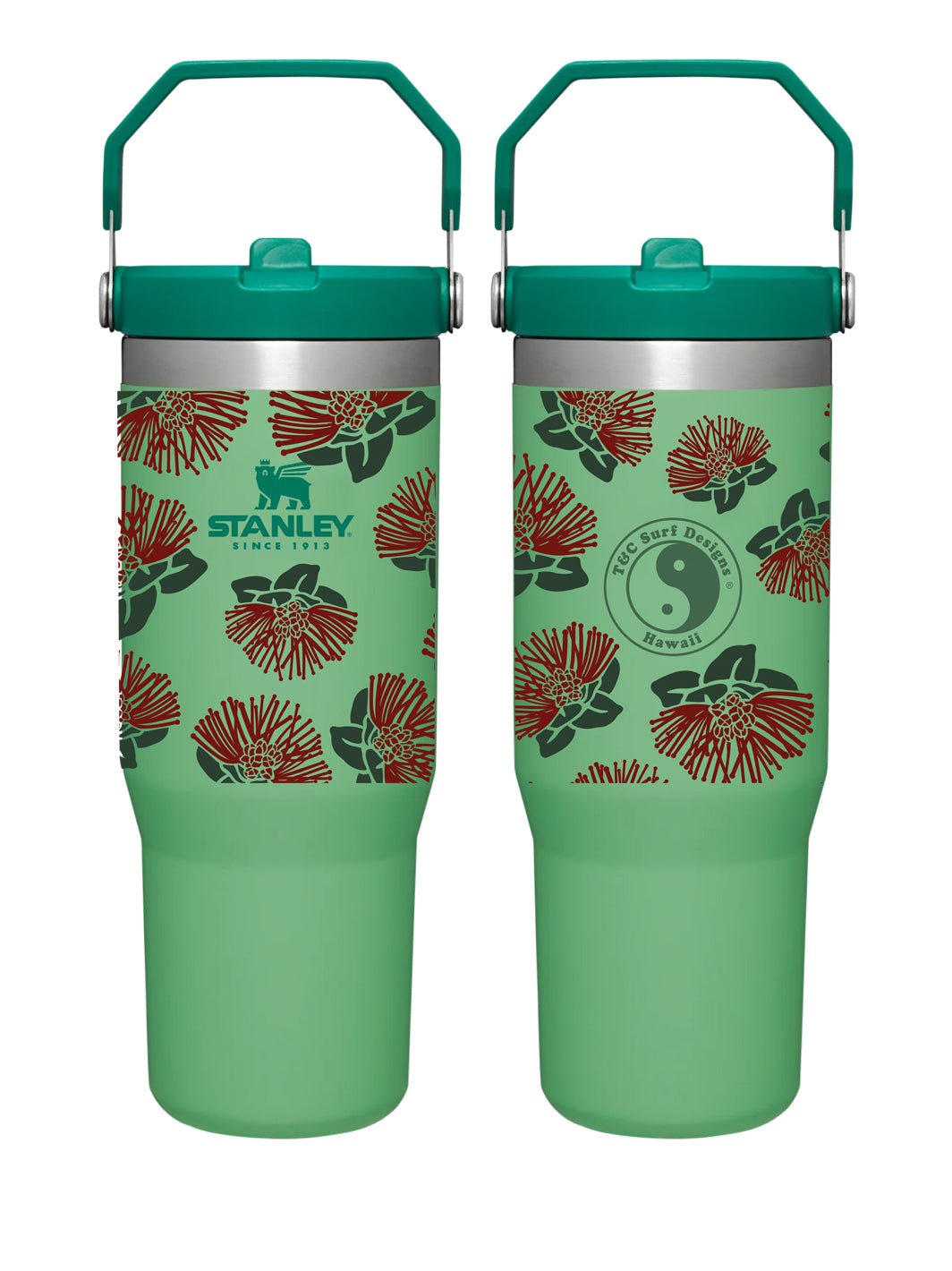 T&C Surf Designs T&C Surf 30 oz Ohia Aloha Stanley The IcefIow™ Flip Straw Tumbler, Jade