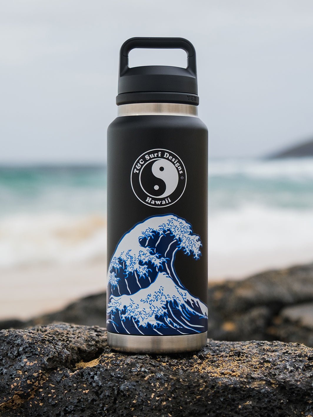 T&C Surf 36 oz Brushed Hokusai Rambler Yeti Bottle with Chug Cap - T&C Surf Designs