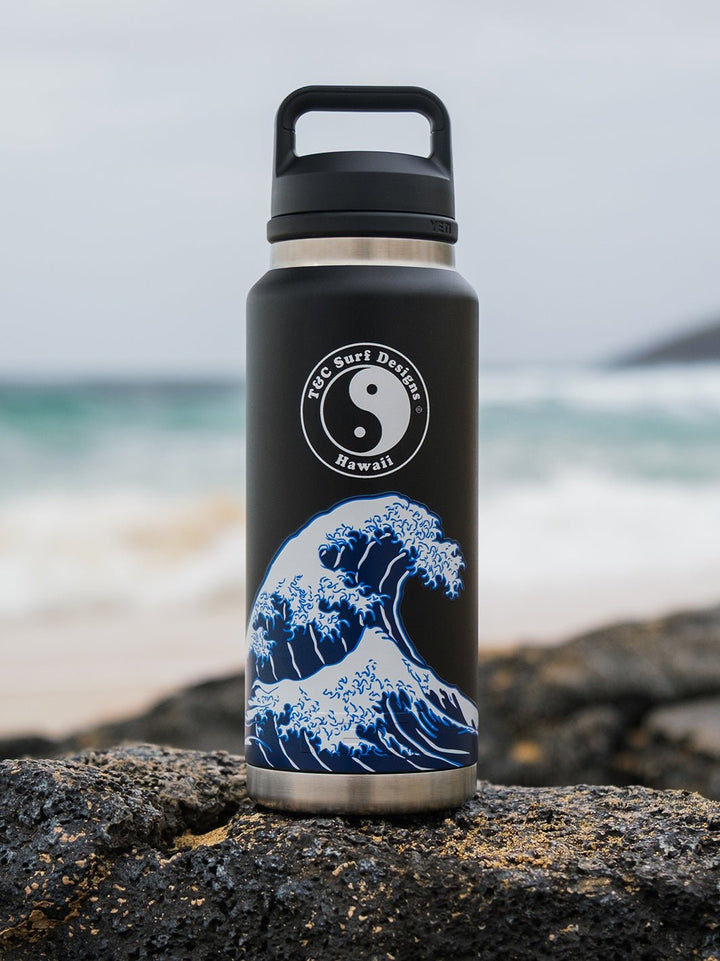 T&C Surf 36 oz Brushed Hokusai Rambler Yeti Bottle with Chug Cap - T&C Surf Designs