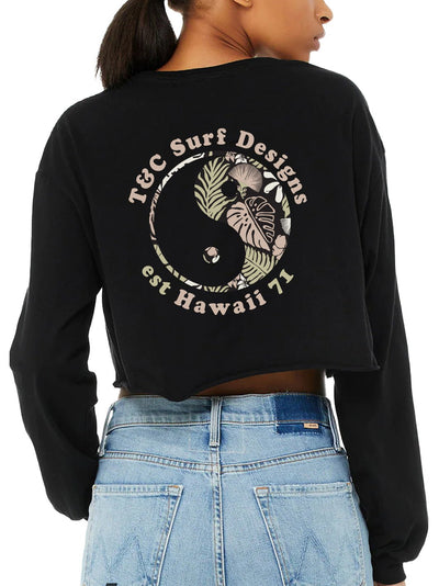 T&C Surf Designs T&C Surf Tropical Print Logo Crop Long Sleeve, Black / S