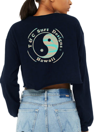 T&C Surf Designs T&C Surf Waves on Waves Crop Long Sleeve, Navy / S