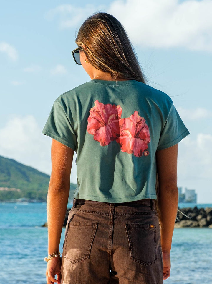 Watercolor Hibiscus Crop Tee - T&C Surf Designs