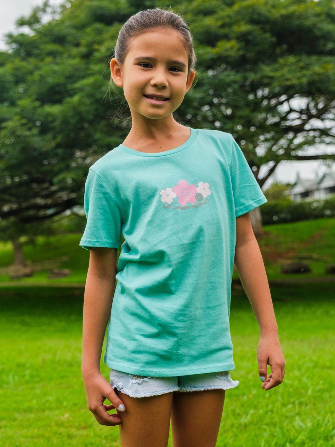 T&C Surf Designs Girls Cute Sakura Tee, Mint / XS
