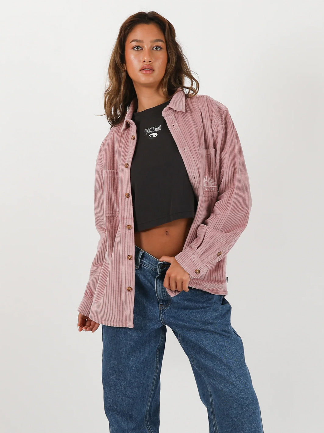 T&C Surf Designs Australia Motion Long Sleeve Cord Boyfriend Shirt,
