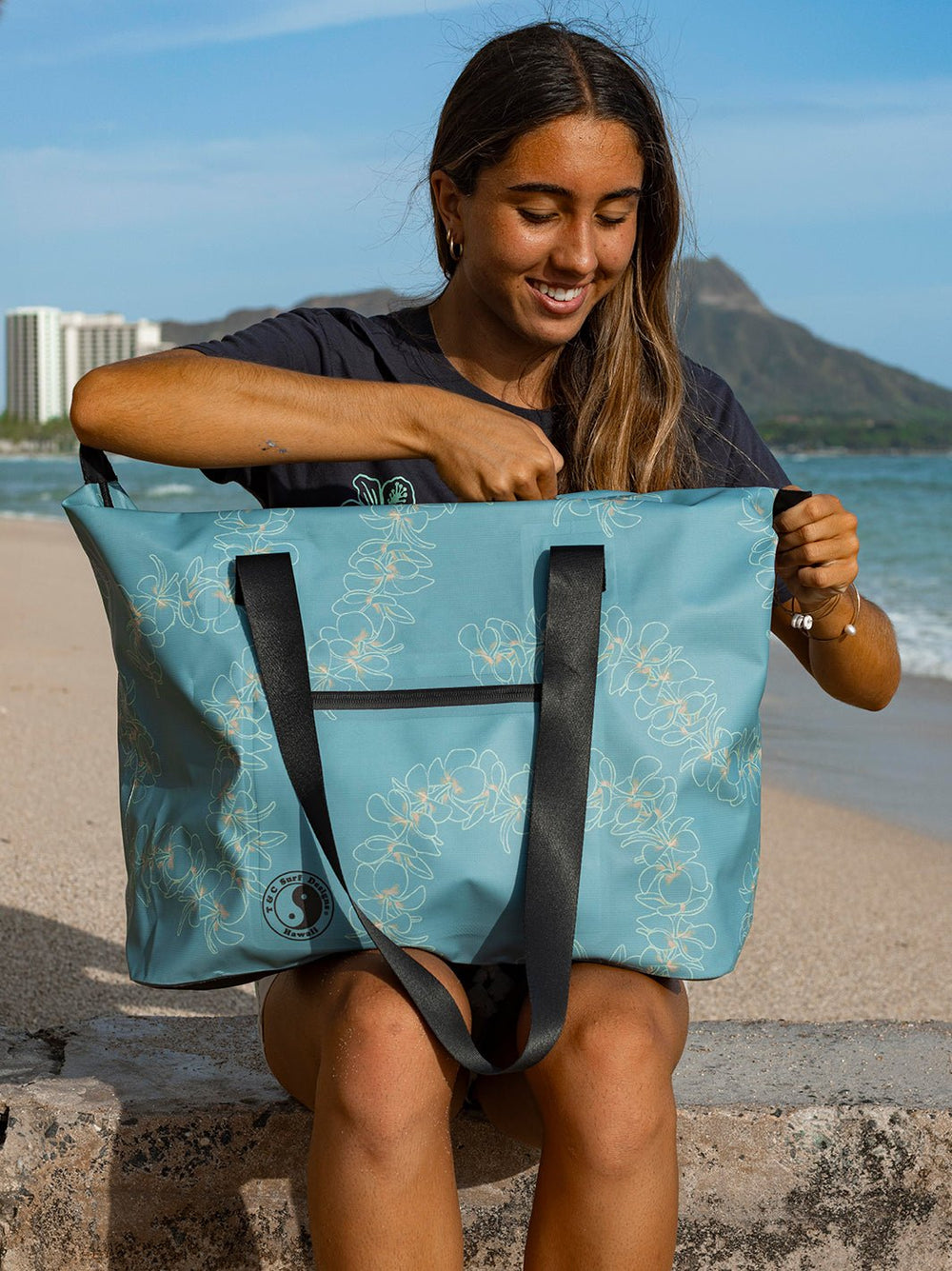 T&C Surf Designs Simple Plumeria Dry Bag Tote,