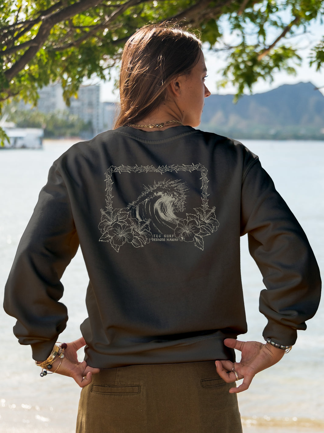 T&C Surf Designs Surf Minded Boyfriend Sweatshirt, Black Sand / S
