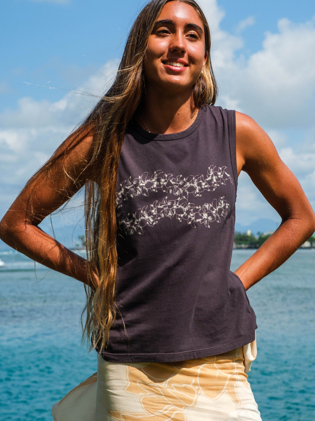 T&C Surf Designs Simple Puakeni Lei Muscle Tank,
