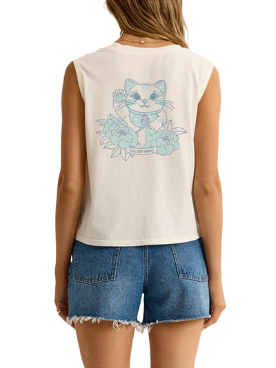 T&C Surf Designs Lucky Cat La Mer Tank, Seasalt / XS