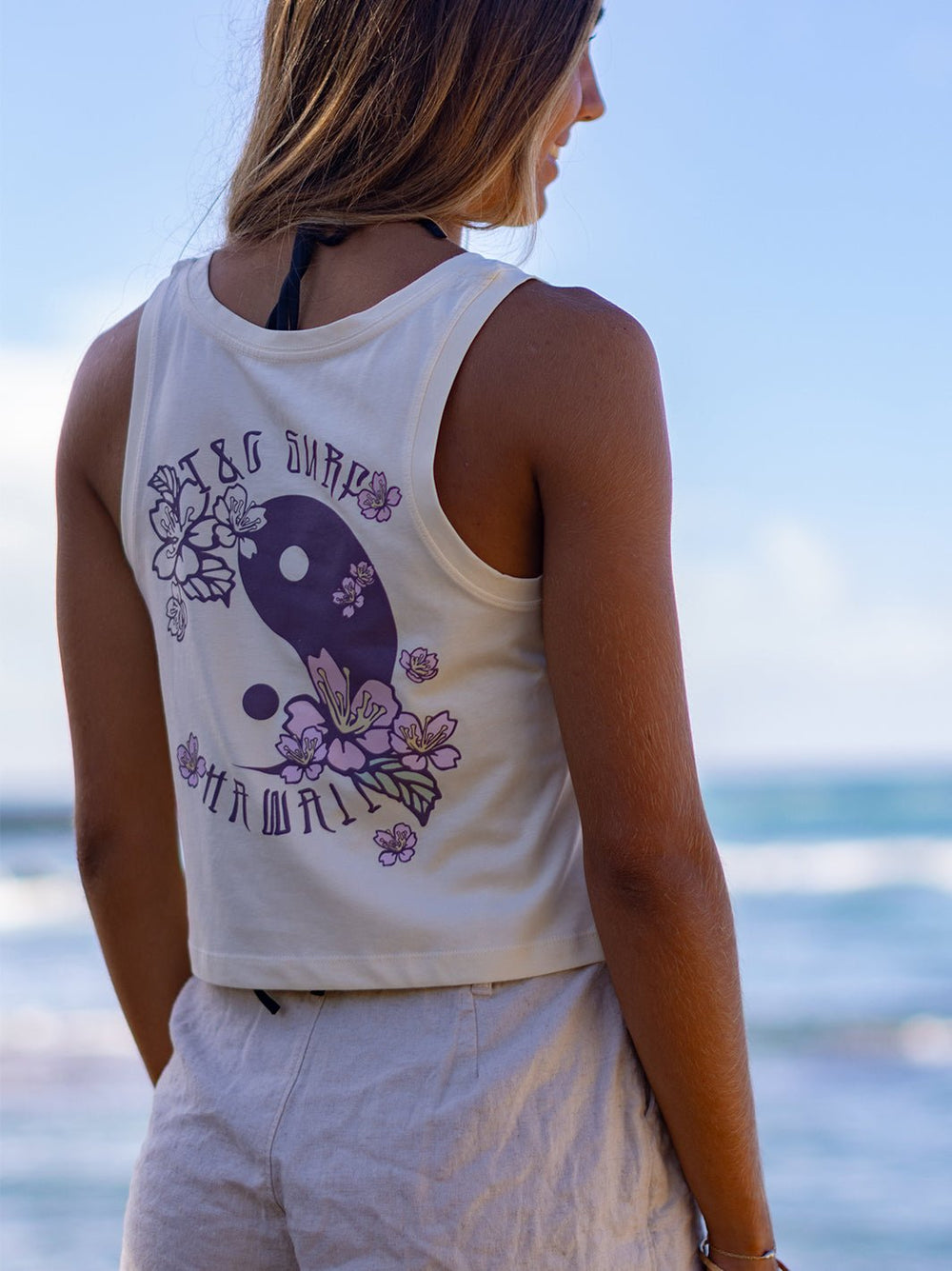 T&C Surf Designs Big Sakura Crop Singlet Tank,