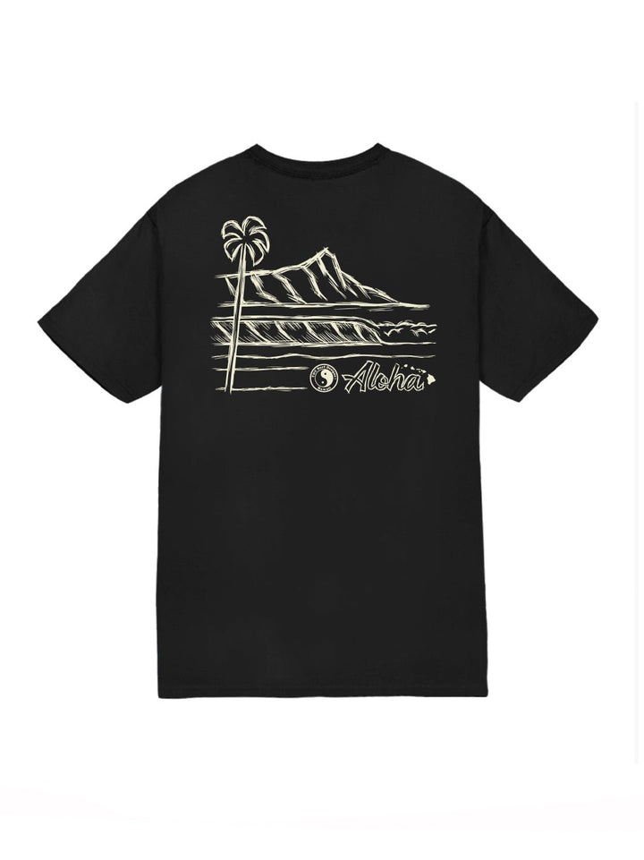 T&C Surf Designs Sketch Diamond Head Scenic Jersey Tee, Black / S