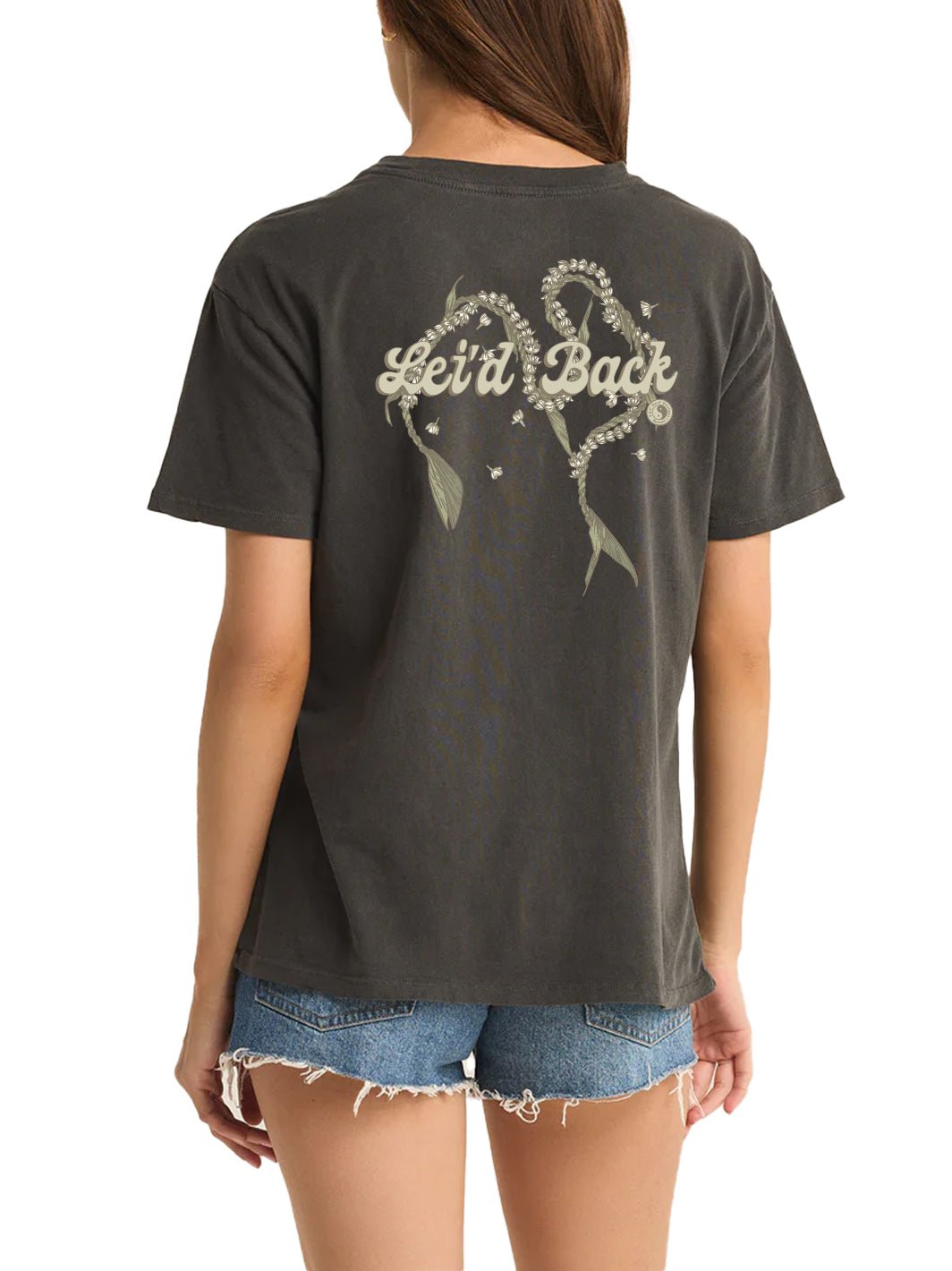 T&C Surf Designs Ti Pikake Lei Boyfriend Tee, Black Sand / XS