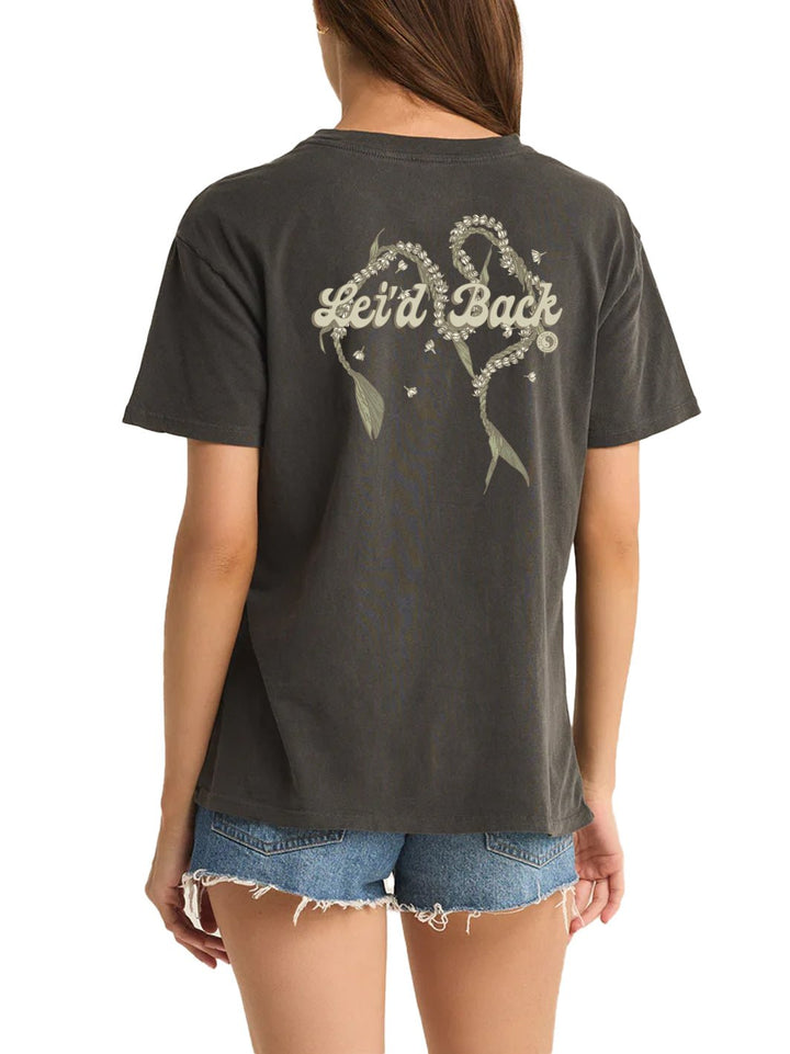 T&C Surf Designs Ti Pikake Lei Boyfriend Tee, Black Sand / XS