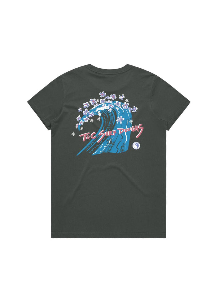 T&C Surf Designs Retro Wave Plumeria Maple Tee, Charcoal / XS