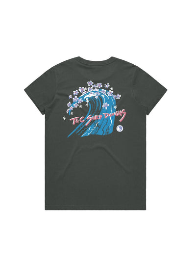 T&C Surf Designs T&C Surf Retro Wave Plumeria Maple Tee, Charcoal / XS