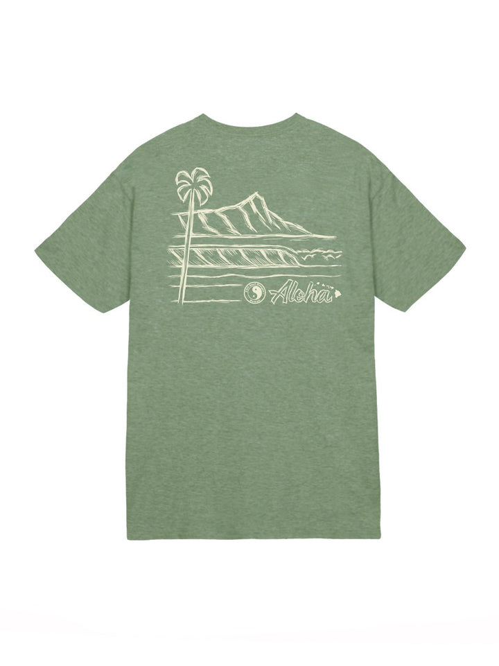 T&C Surf Designs Sketch Diamond Head Scenic Jersey Tee, Heather Military / S