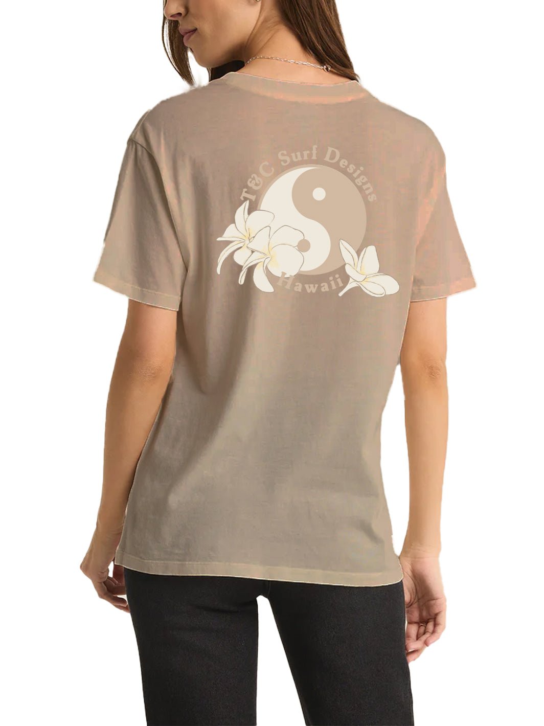 T&C Surf Designs Plumeria Logo Boyfriend Tee, Ice Coffee / XS