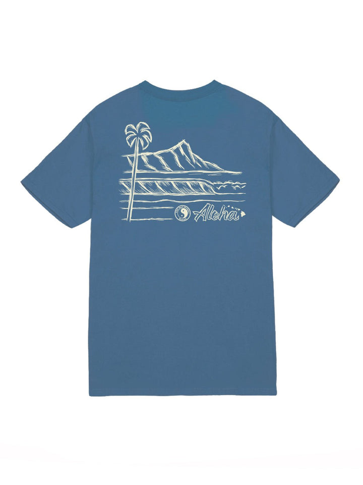T&C Surf Designs Sketch Diamond Head Scenic Jersey Tee, Indigo / S