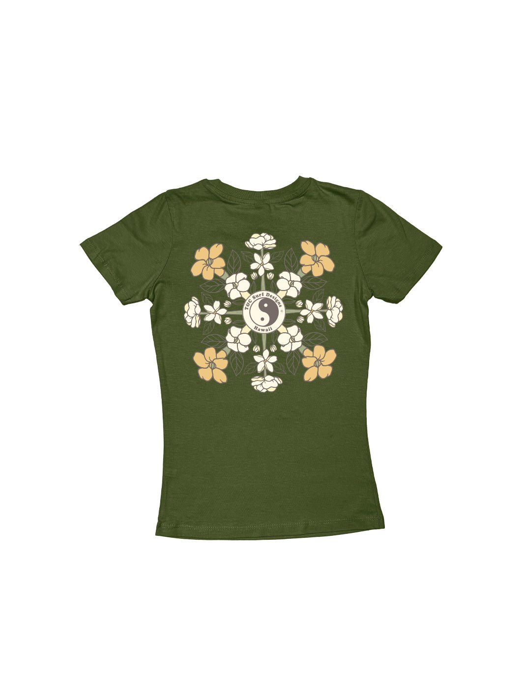 T&C Surf Designs Girls Puakenikeni Pikake Quilt Sweetheart Tee, Military Green / XS