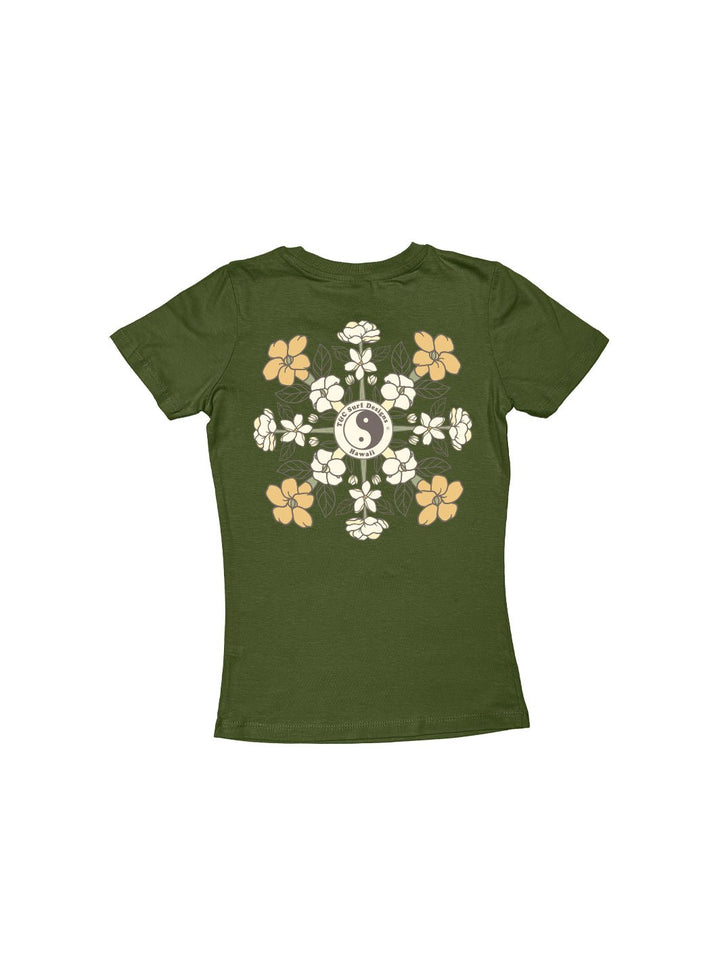 T&C Surf Designs Girls Puakenikeni Pikake Quilt Sweetheart Tee, Military Green / XS