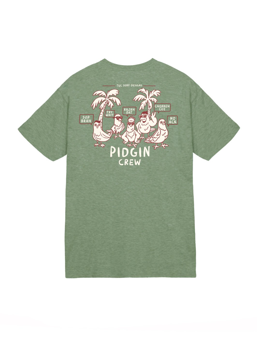 T&C Surf Designs Pidgin Crew Jersey Tee, Heather Military / S