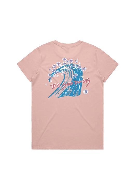 T&C Surf Designs T&C Surf Retro Wave Plumeria Maple Tee, Pale Pink / XS