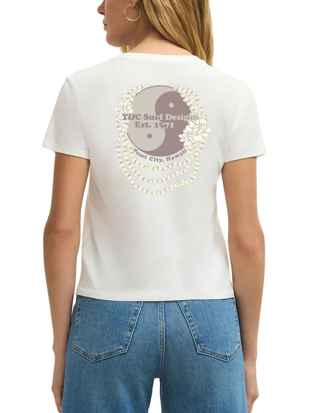T&C Surf Designs Pikake Pearl Tourist Tee, Seasalt / XS