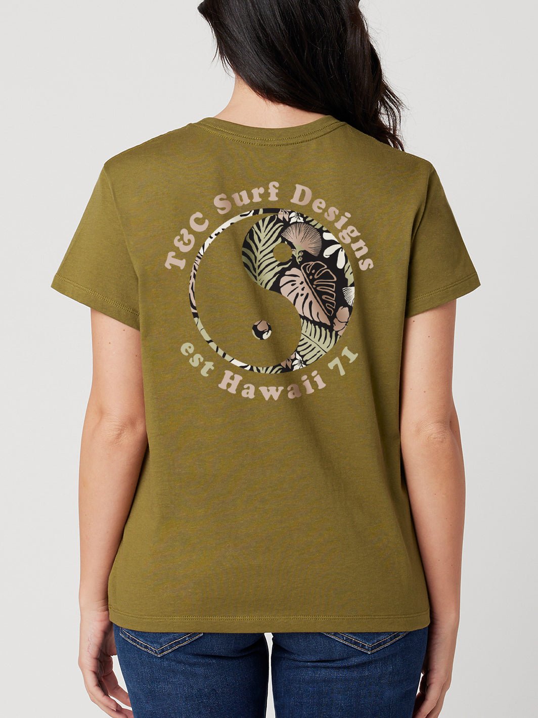 T&C Surf Designs T&C Surf Tropical Print Logo Boyfriend Tee, Olive / S