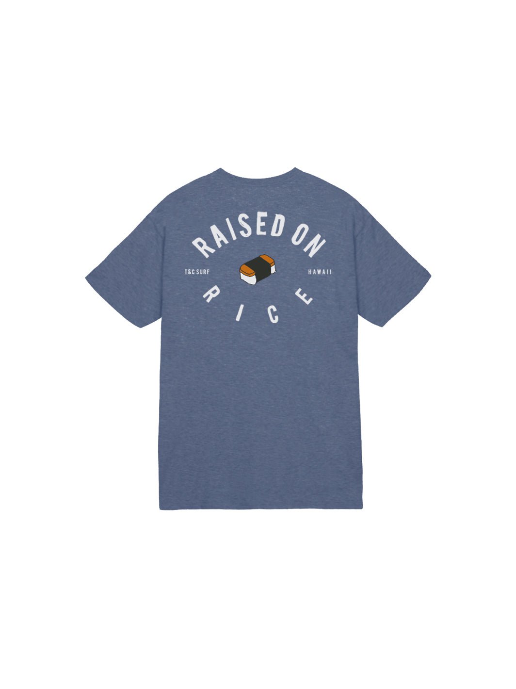 T&C Surf Designs Kids Raised On Musubi Tee, Heather Navy / XS