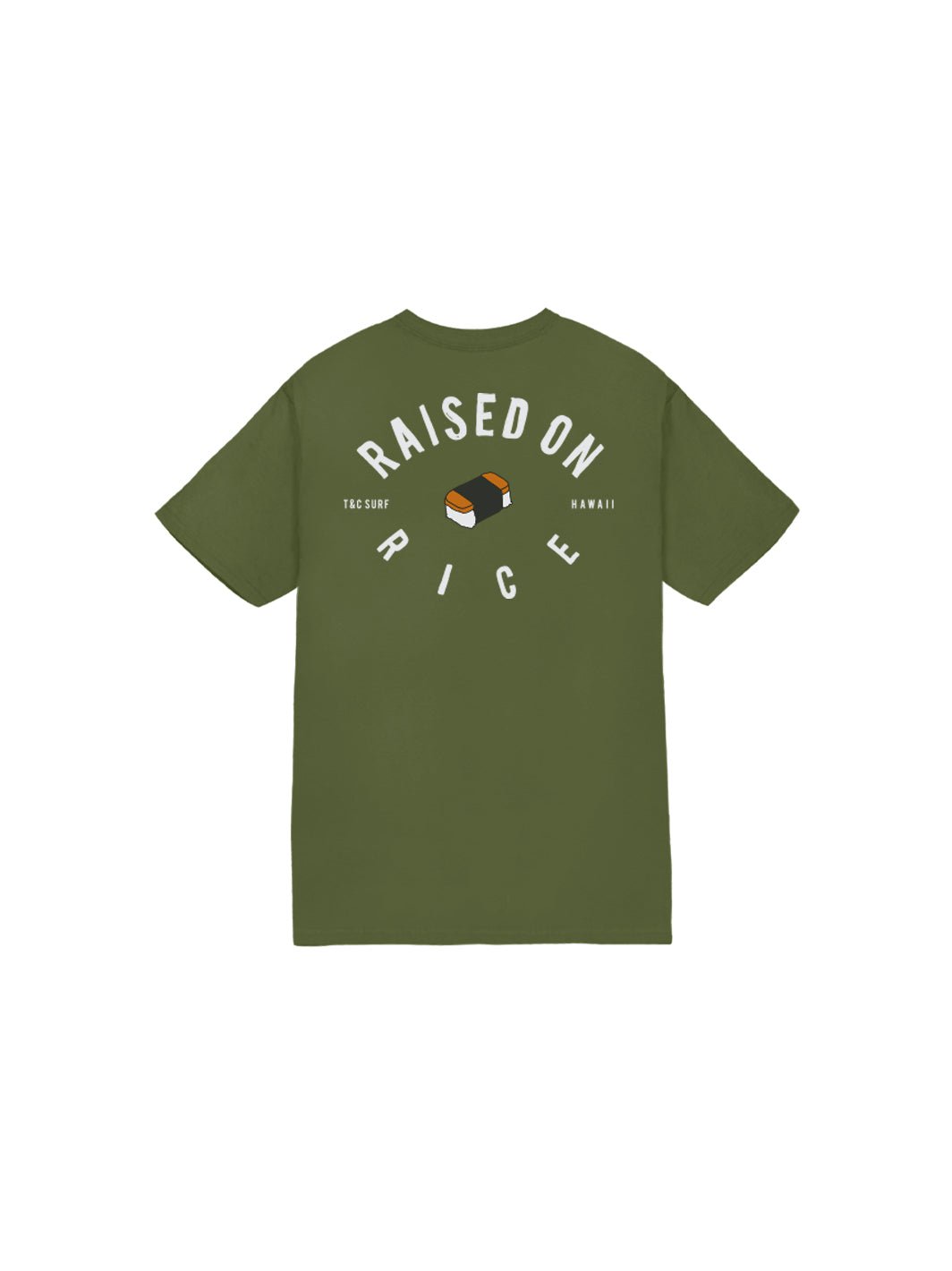 T&C Surf Designs Kids Raised On Musubi Tee, Military Green / XS