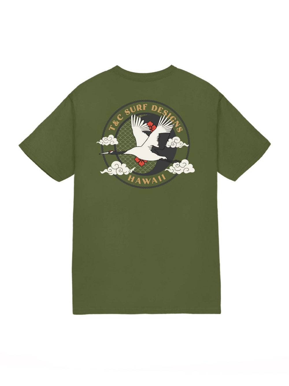 T&C Surf Designs Soaring Crane Jersey Tee, Military / S