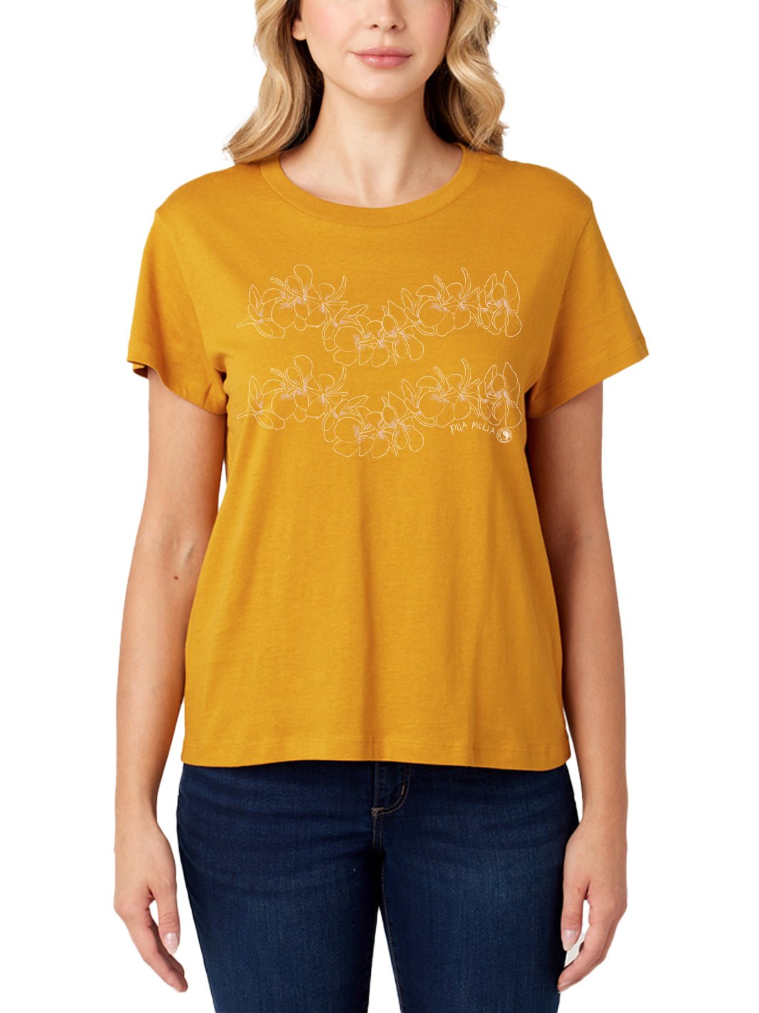 T&C Surf Designs Simple Plumeria Boyfriend Tee, Old Gold / XS