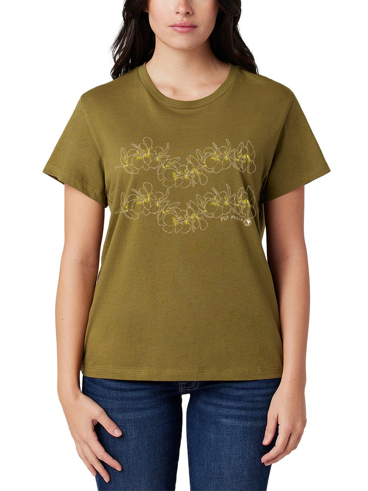 T&C Surf Designs Simple Plumeria Boyfriend Tee, Olive Branch / XS
