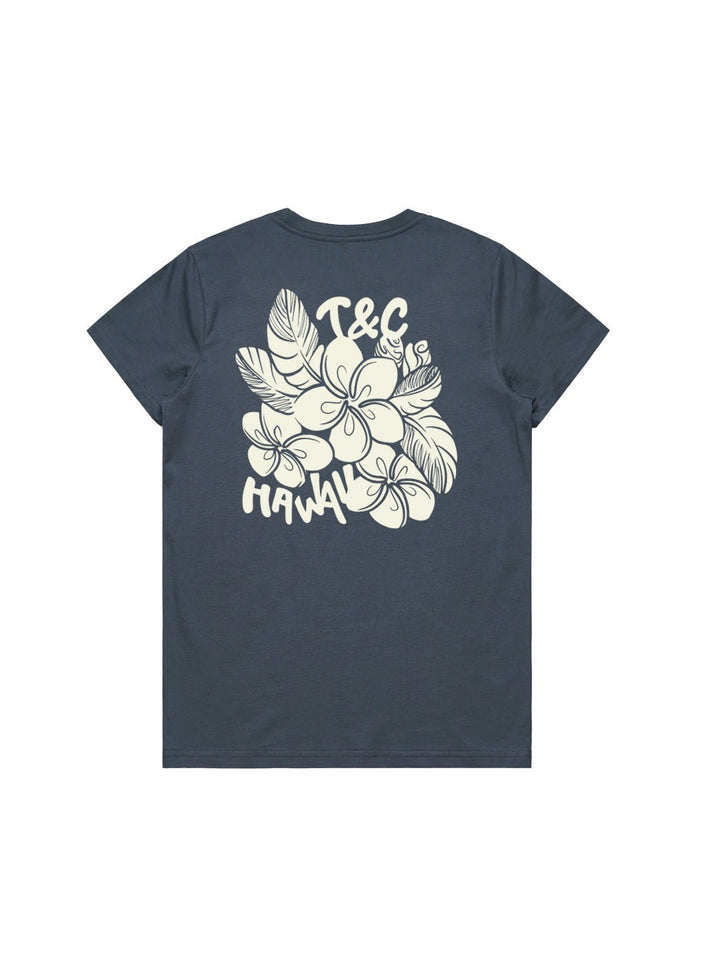 T&C Surf Designs Plumeria Maple Tee, Petrol Blue / XS
