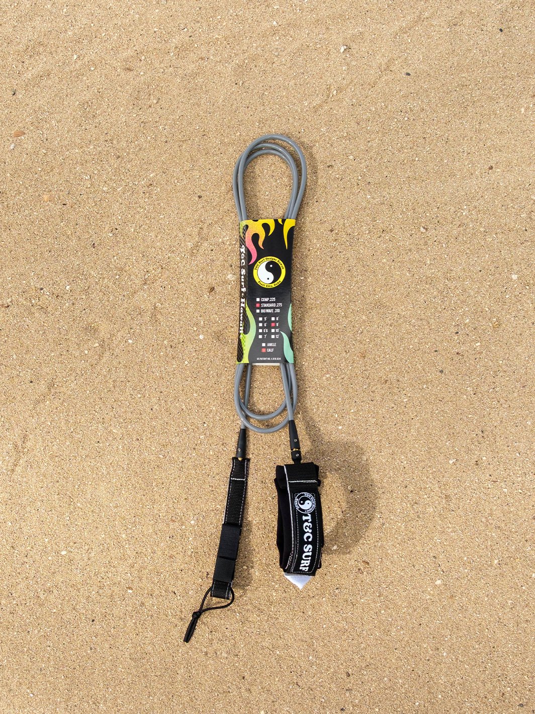 T&C Surf Designs 8' Standard Leash, Grey Black