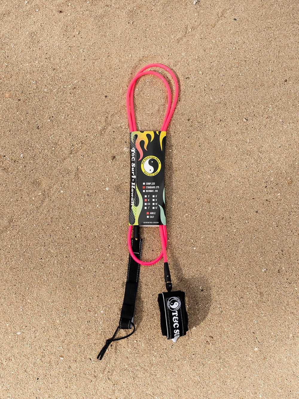 T&C Surf Designs 6' Comp Leash, Pink Black
