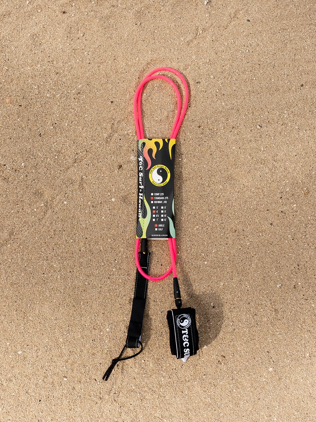 T&C Surf Designs 6' Comp Leash, Pink Black