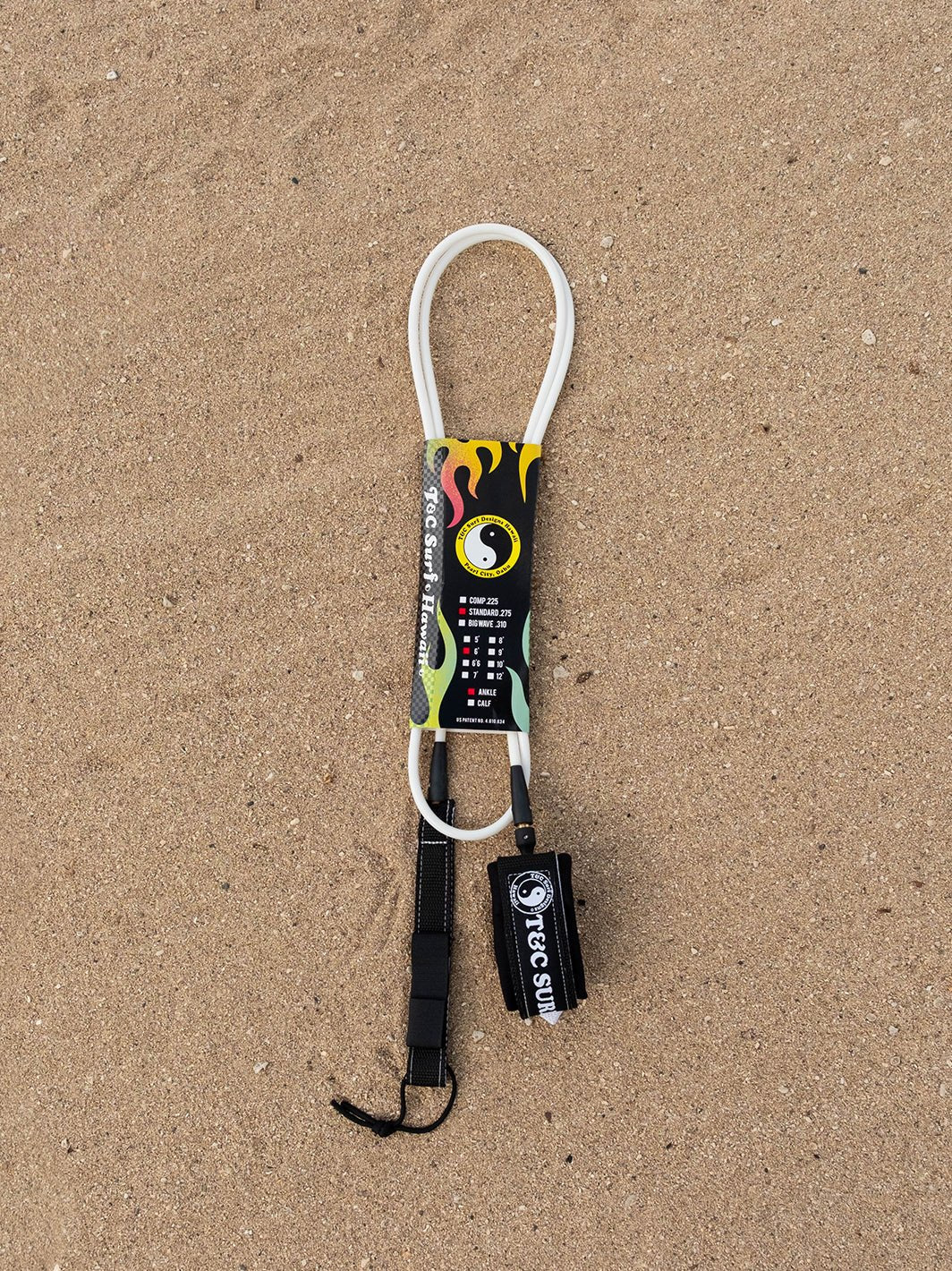 T&C Surf Designs 5' Comp Leash, White Black