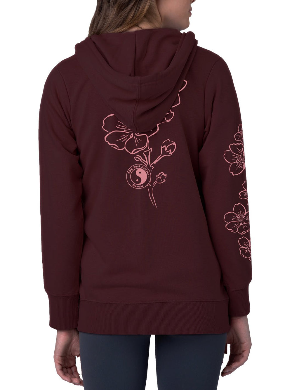T&C Surf Designs Brushed Sakura Zip Hoodie, Wine / XS