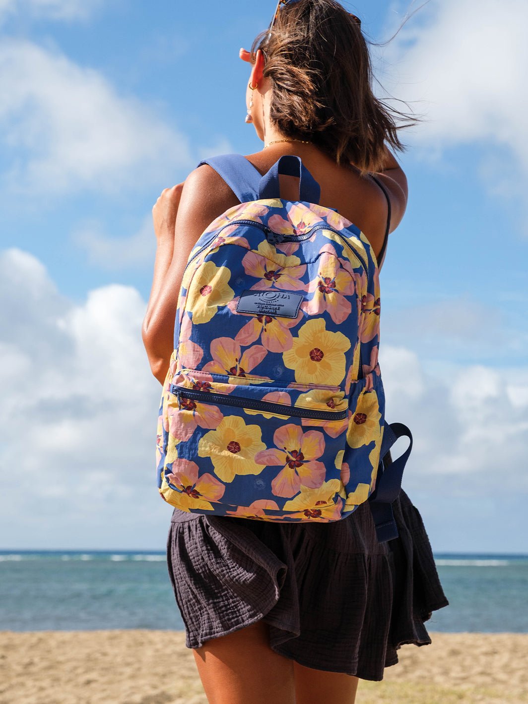 beach travel backpack Transparent Mesh Backpacks for School Kids, Beach, - Mesh See Through with Padded Straps Large Floats for Added Safety Aloha Collection Watercolor Hau Backpack