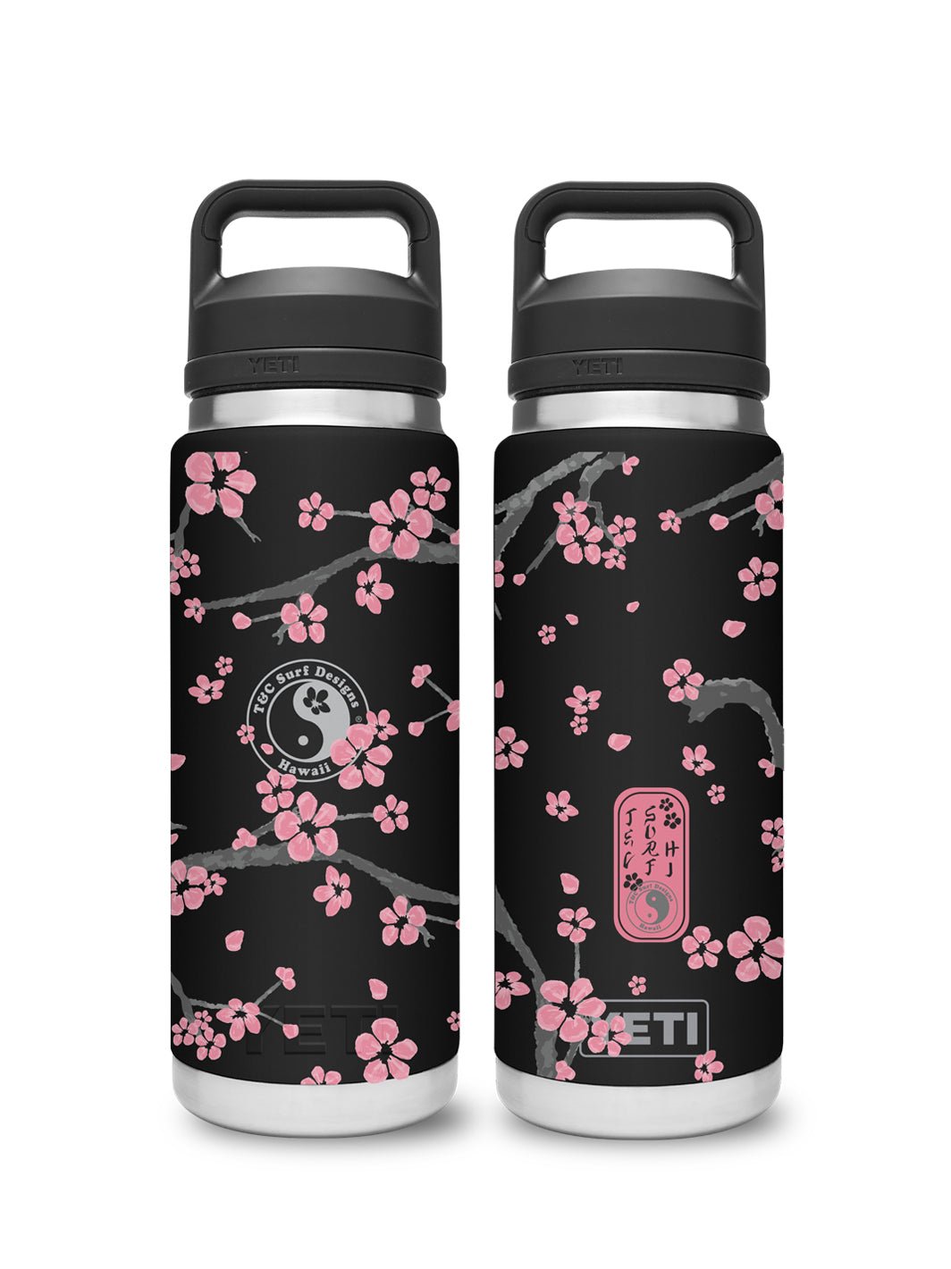 T&C Surf Designs T&C Surf 26 oz Plum Blossom Rambler Yeti Bottle with Chug Cap, Black