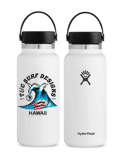 T&C Surf Designs T&C Surf 32 oz Shaka Waves Hydro Flask, White