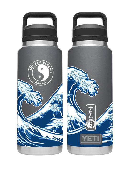 T&C Surf Designs T&C Surf 36 oz Brush Hokusai Rambler Yeti Bottle with Chug Cap, 