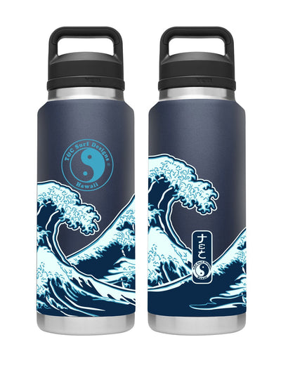 T&C Surf Designs T&C Surf 36 oz Brush Hokusai Rambler Yeti Bottle with Chug Cap, Navy