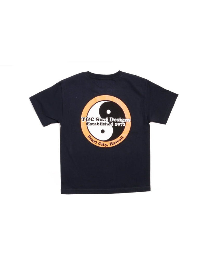 T&C Surf Designs Kids Retro Neon Logo Tee, XS / Navy Orange