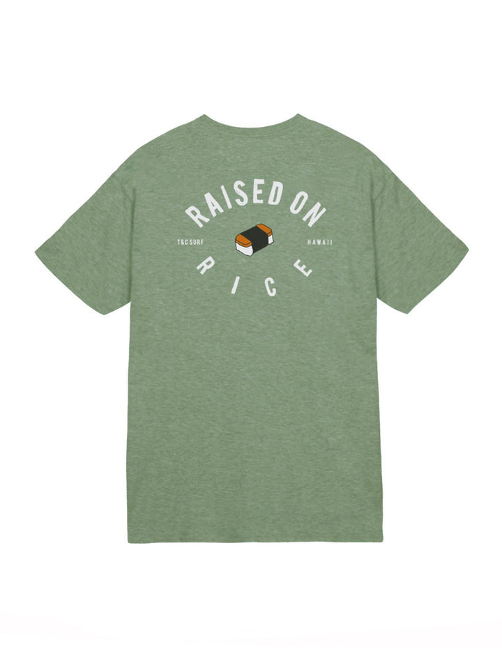 T&C Surf Designs Raised on Musubi Jersey Tee, Heather Military Green / S